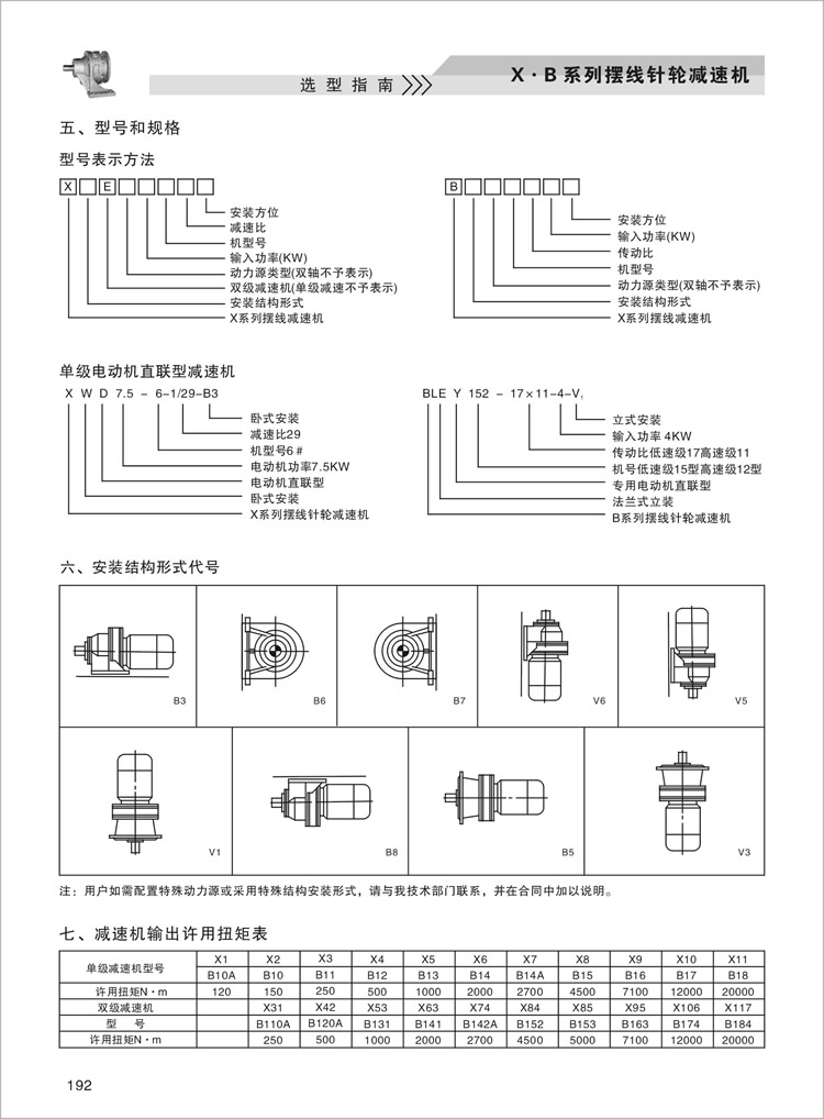 X.B擺線針輪減速機(jī)型號和規(guī)格